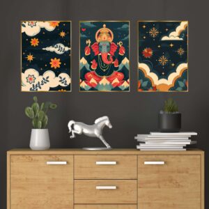 Set of Three Wall Paintings for Wall Dacoration Golden Framed Wall Paintings for Living Room & Bedroom Wall Art for Home Decoration & Office Wall Décor (18x12 inch CH-GD3-6)