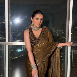 Women's Luxe Olive-Gold Silk Saree with Heavily Embellished Blouse & Border β Ideal for Evening, Wedding & Reception Wear